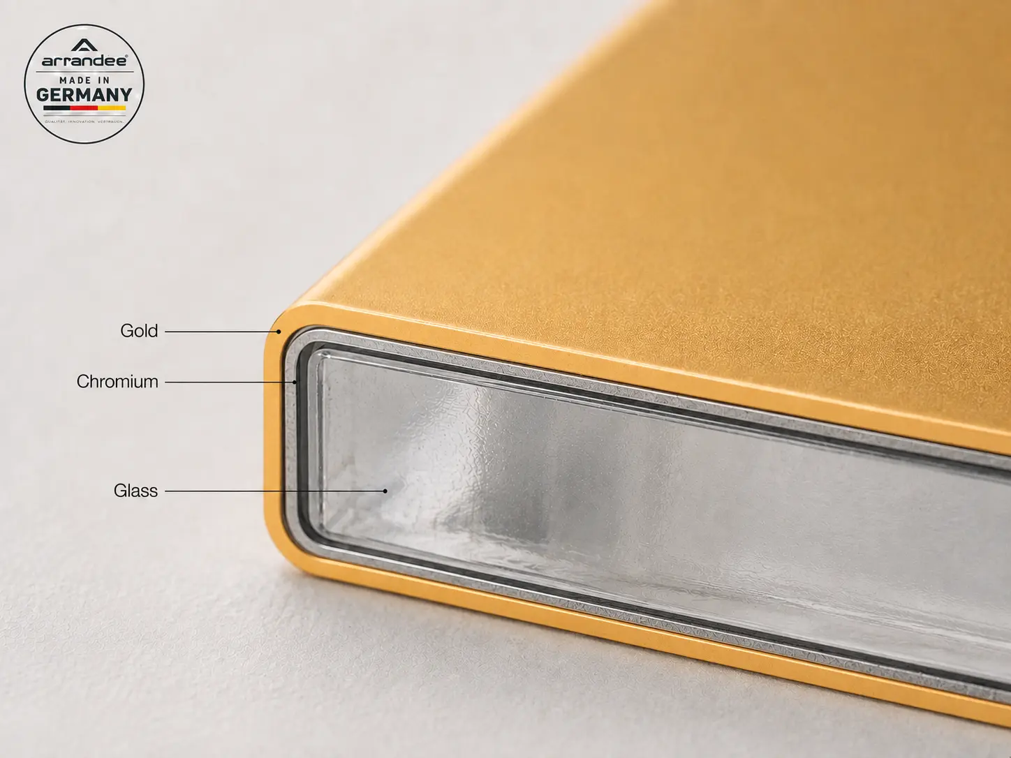 Cross section of an Au(111) gold substrate showing gold, chromium and borosilicate glass